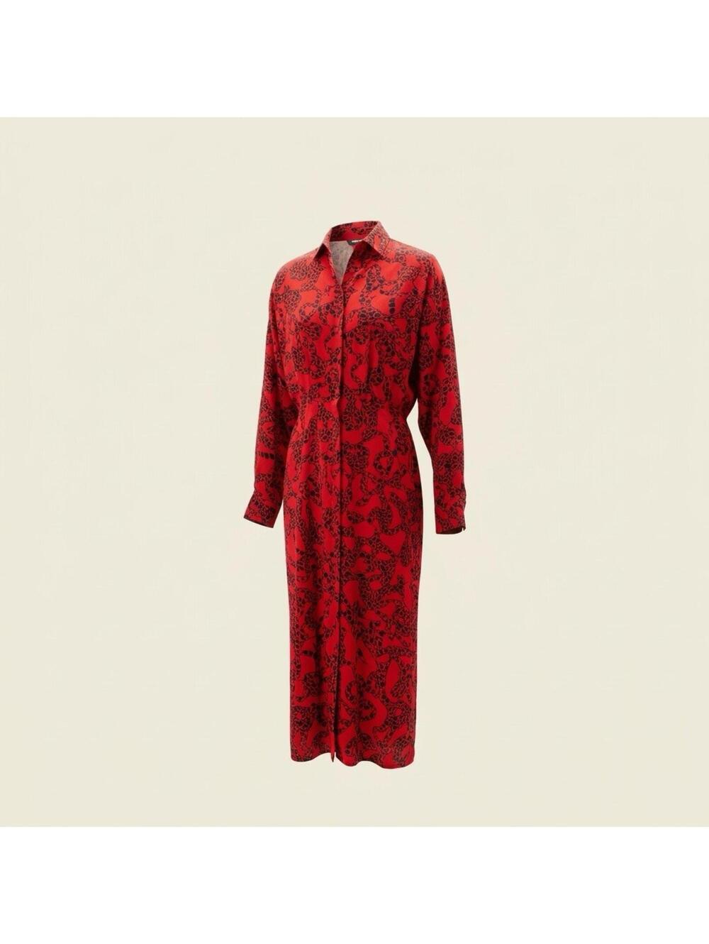 NWT Express Portofino Dress S Regular Red Black Bow Snake Animal Print Midi $98